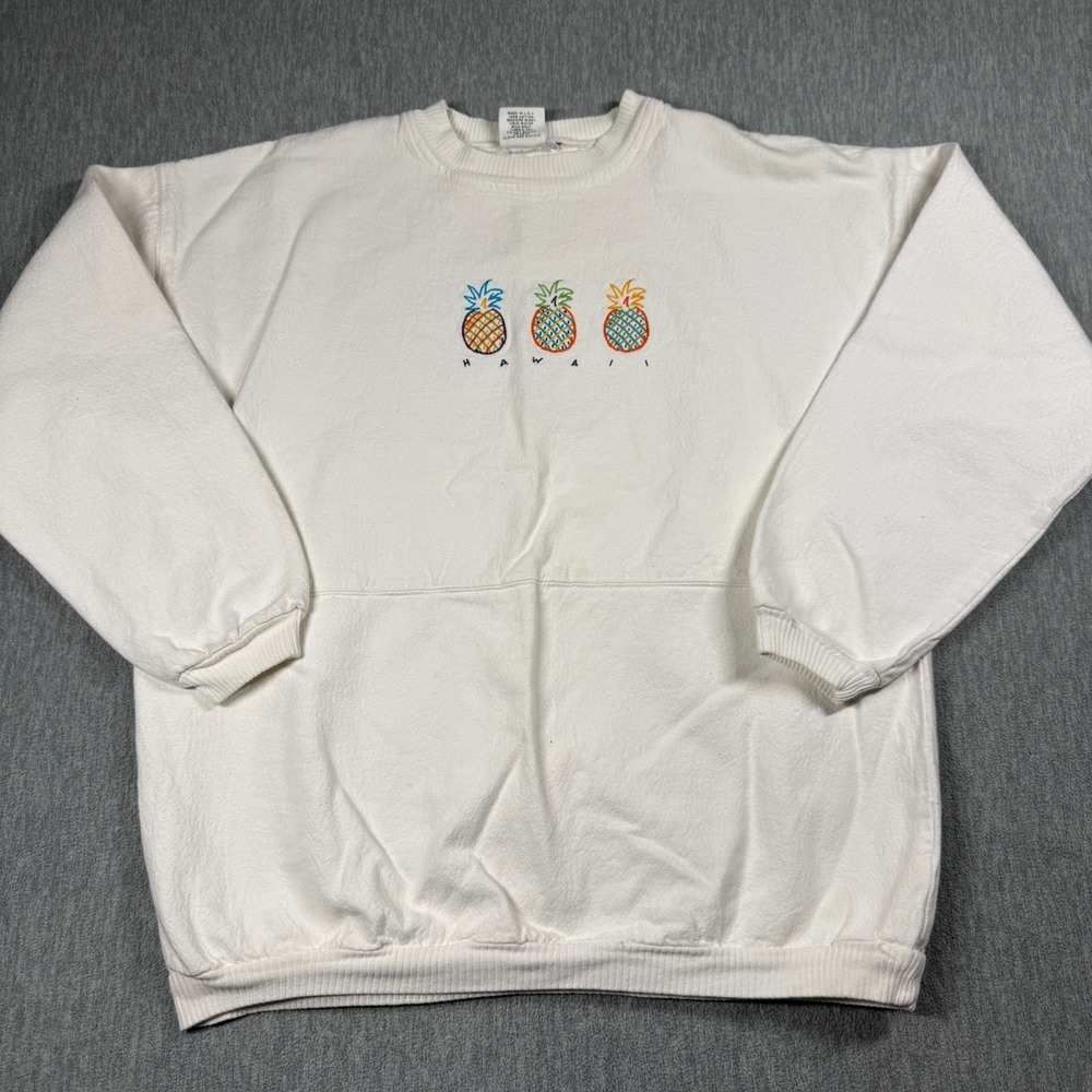 Canoe Clothing Sweatshirt Unisex L/XL White Hawaii Pineapple Embroidery VTG